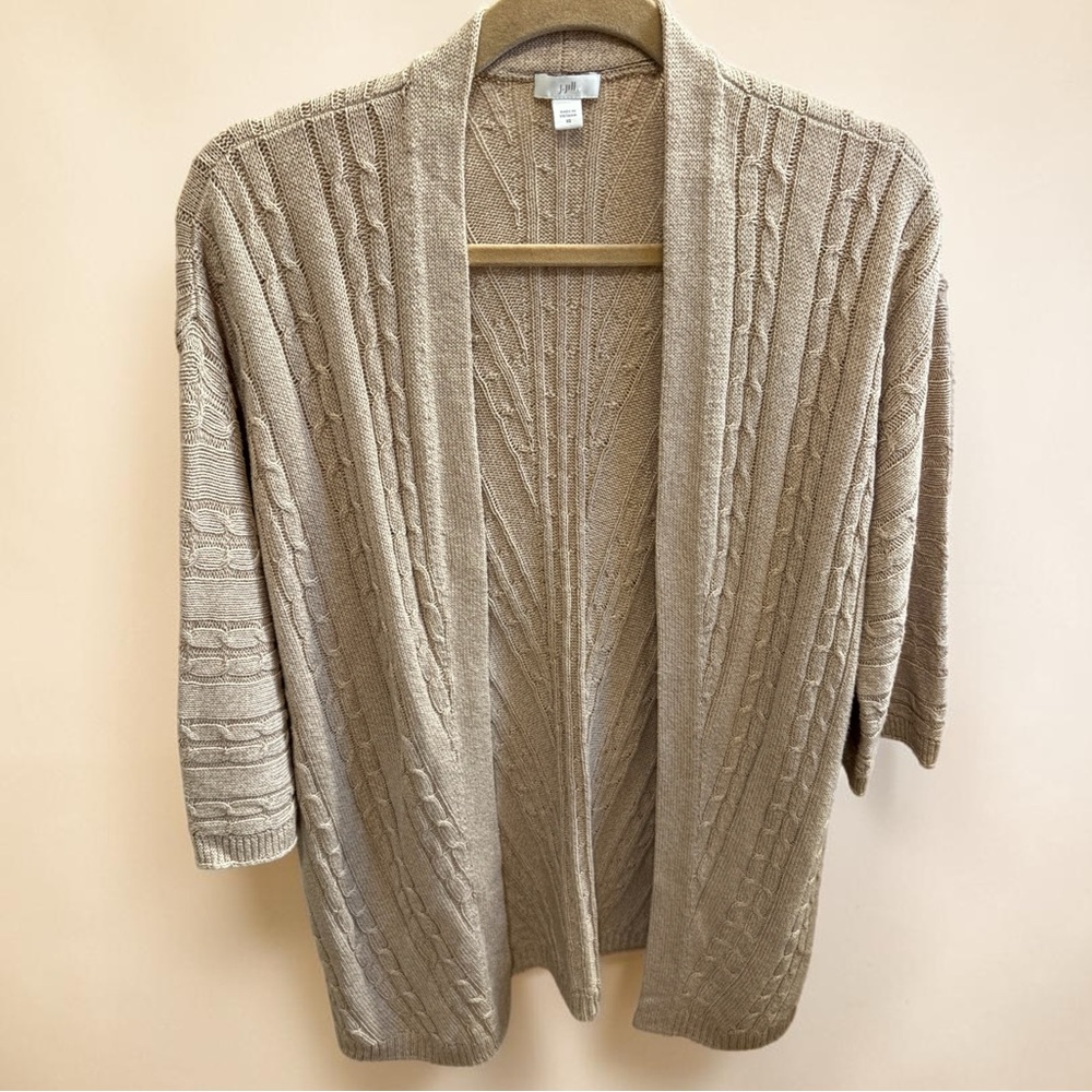 J. Jill Open-Front Mixed Cable Knit Cardigan Beige Sweater Women’s XS